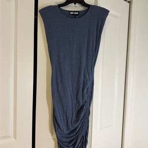 Dkny Blue Ruched Asymmetrical Sheath Dress